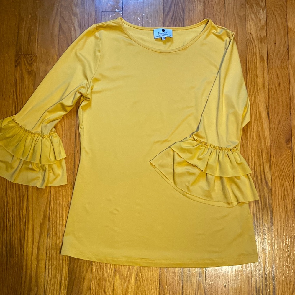 EUC Mustard Dainty Jewells Ruffle Top